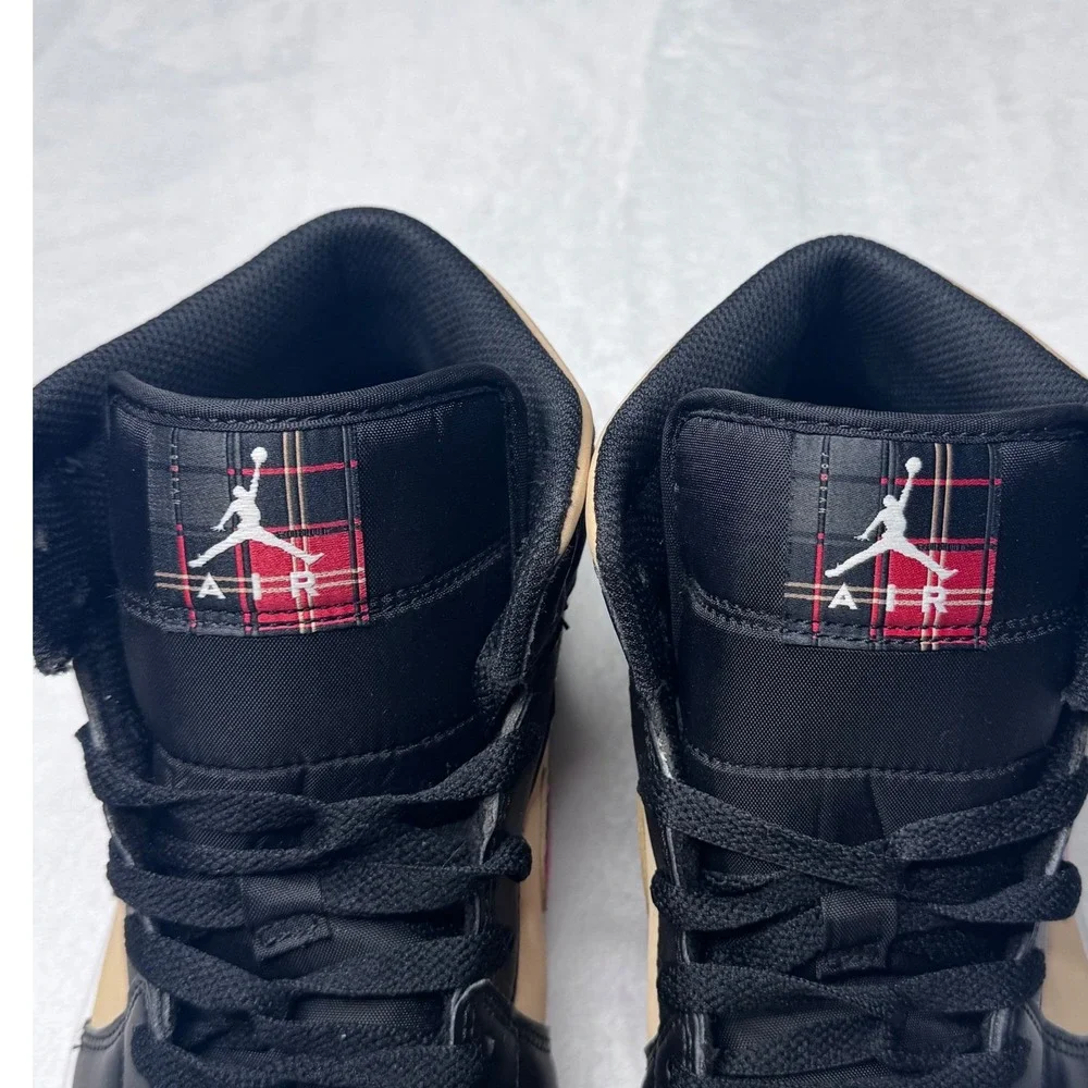 Jordan 1 Mid SE Tartan Swoosh Mens 10 Black Sesame Fire Red DZ5329-001